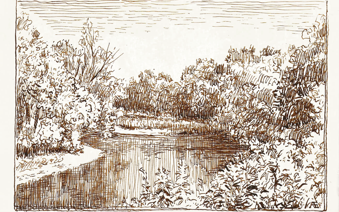 Housatonic Flats ink drawing
