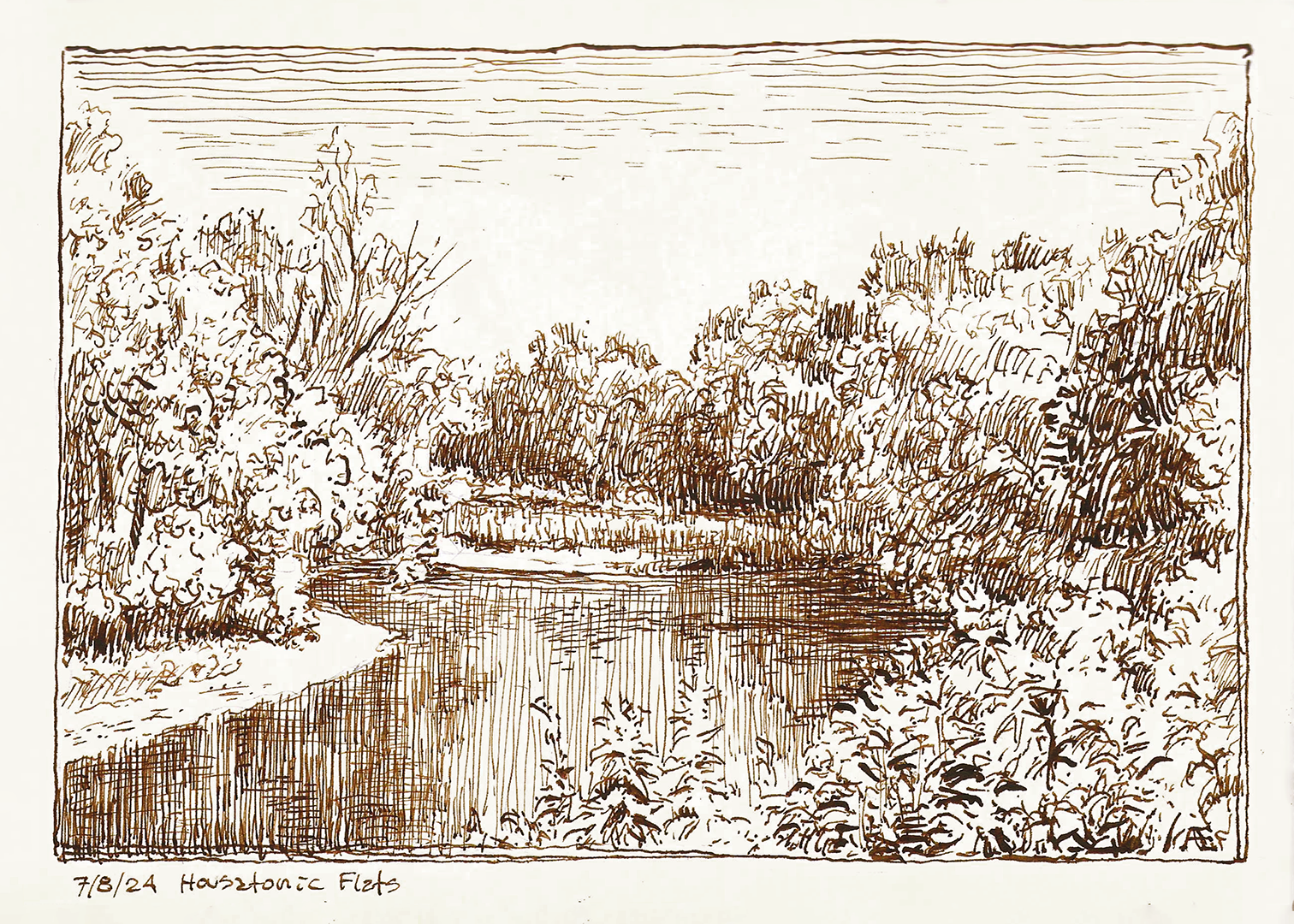 Housatonic Flats ink drawing