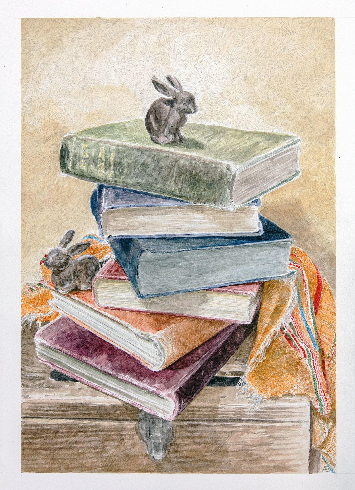 Stack of Books watercolor by Andreas Engel