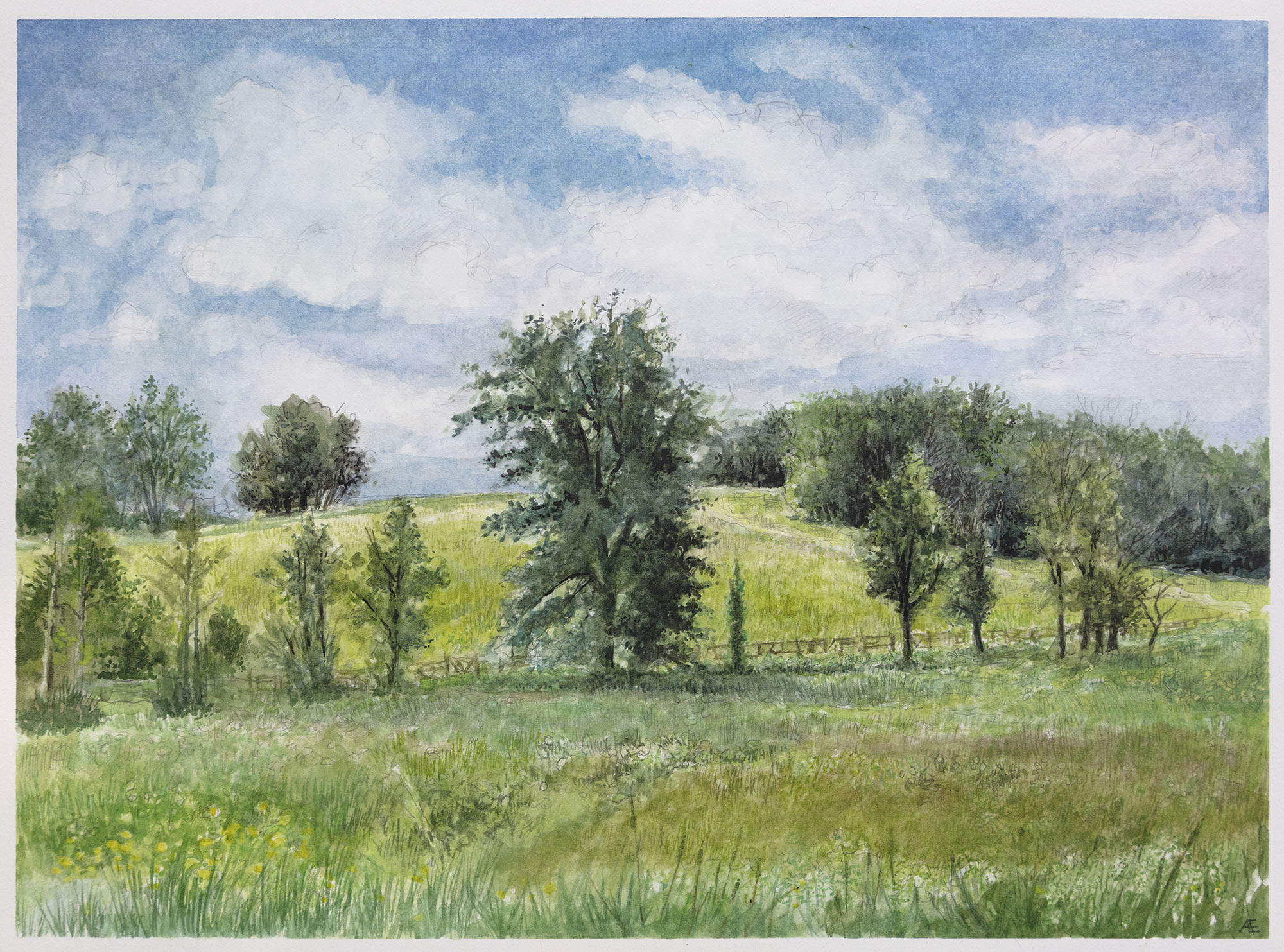 Landscape watercolor painting by Andreas Engel at The Clark in Williamstown, MA.