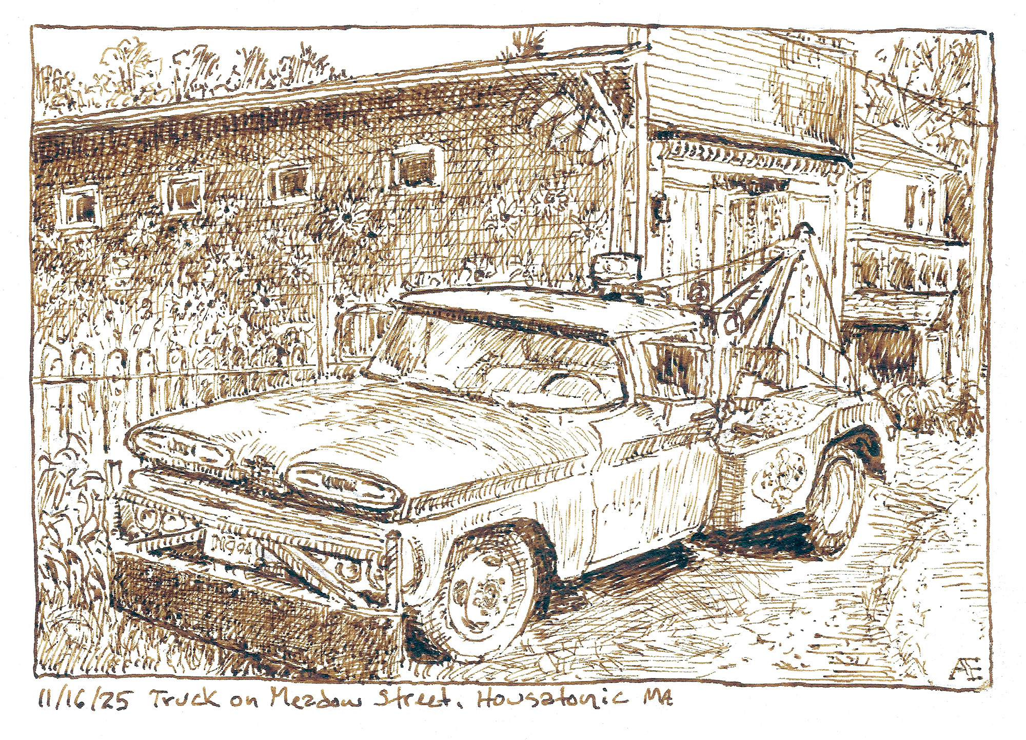 Azalea bumblebees ink drawing by artist Andreas Engel